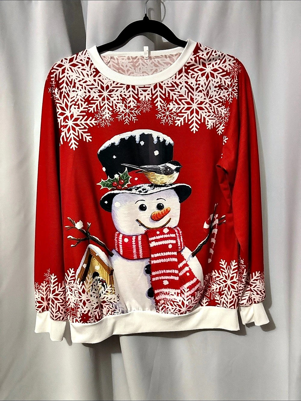 SHEIN Christmas Snowman With Birdhouse And Scarf Holiday Sweater Holiday Sweater